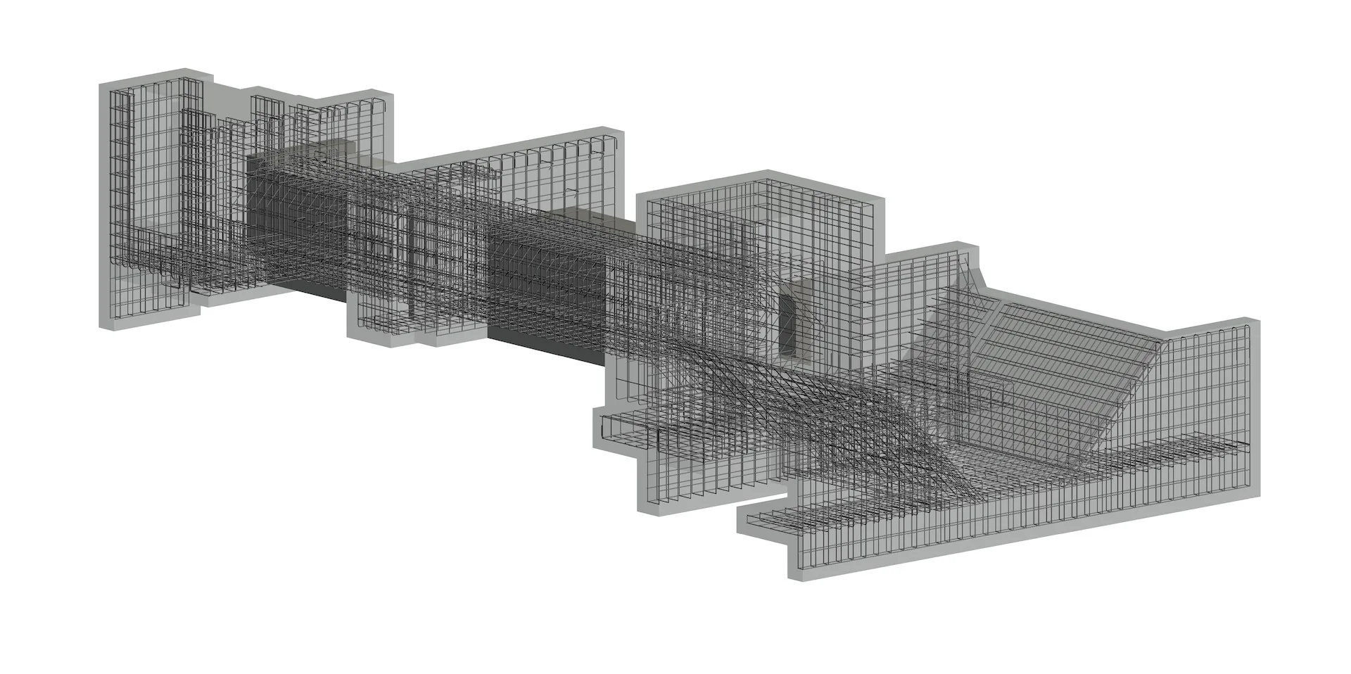 樋門全体の鉄筋配置を俯瞰した3Dモデル
